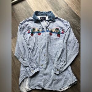 Grandma Long Sleeve Embroidered Button Up